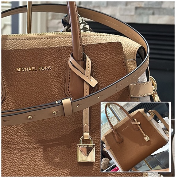 Authentic Michael Kors Mercer Tri-Color Pebbled Leather Satchel, PRISTINE! - Picture 3 of 16